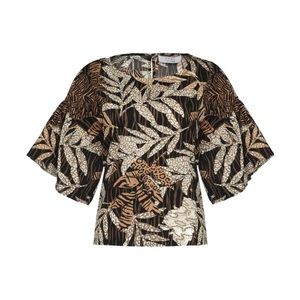 Kaos Made in Italy Stampa Safari Nero Leaves Blouse Womens 40 US 4